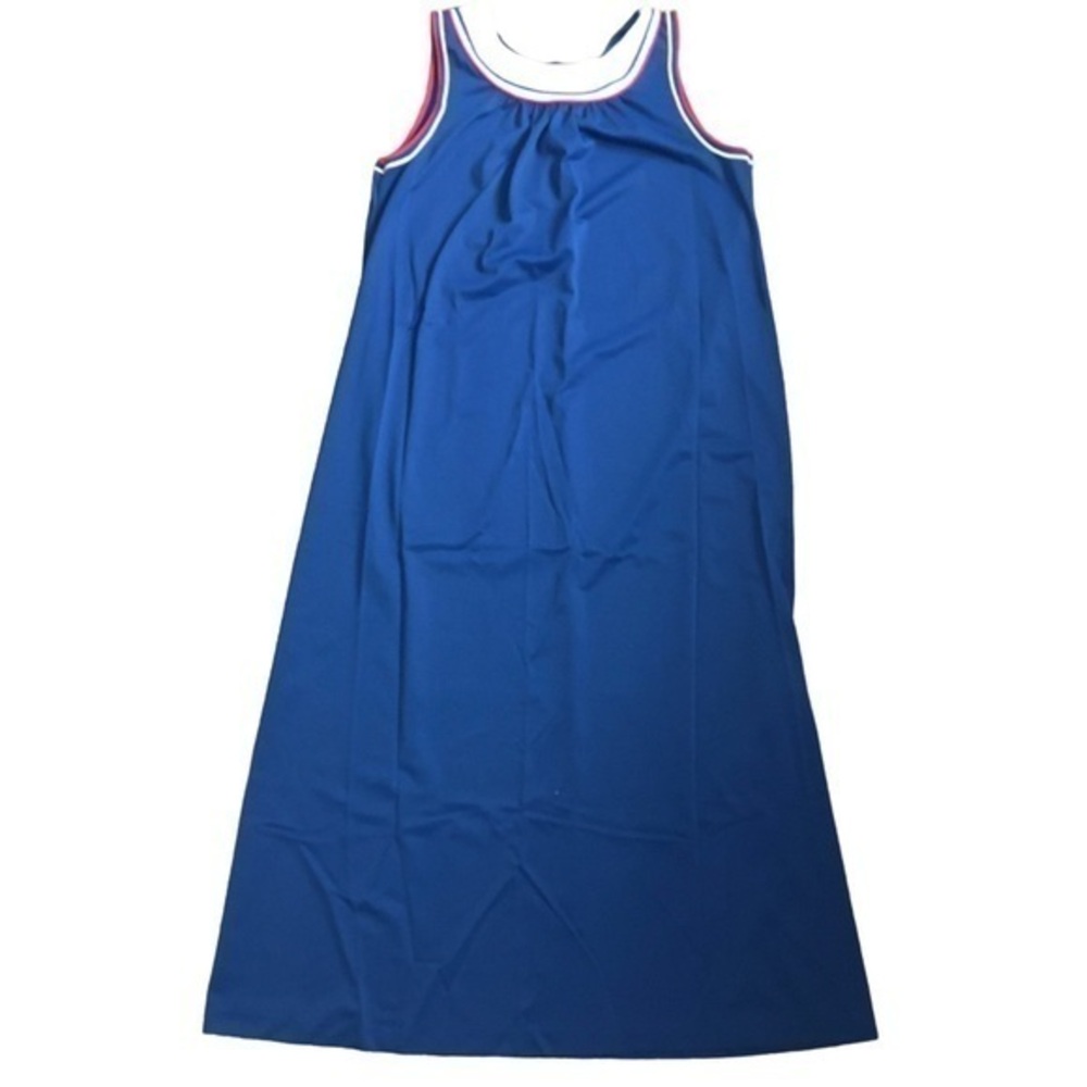 1970s Lorraine Blue Sleeveless Maxi Chemise House Dress Vintage Nightgown